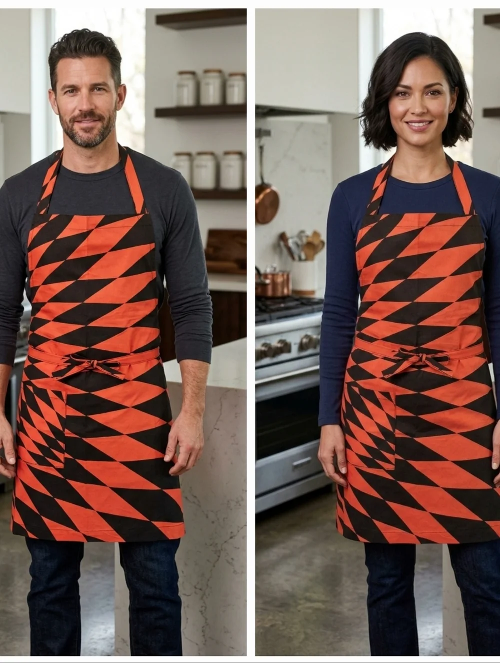 Apron Unisex M/L Black Red Diamond Pocket Extra Long Ties Bib Artist Handcrafted